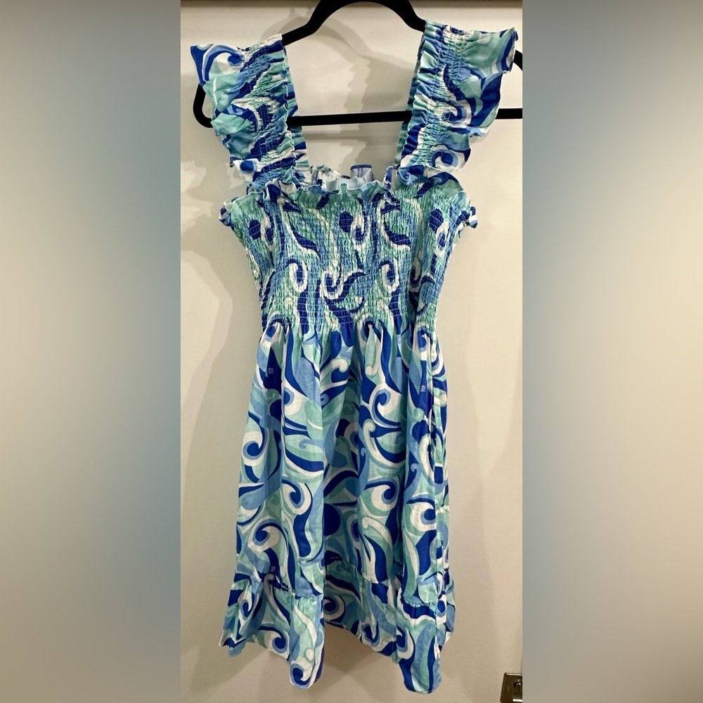 Hill House Home blue kaleidoscope linen Elizabeth mini nap dress